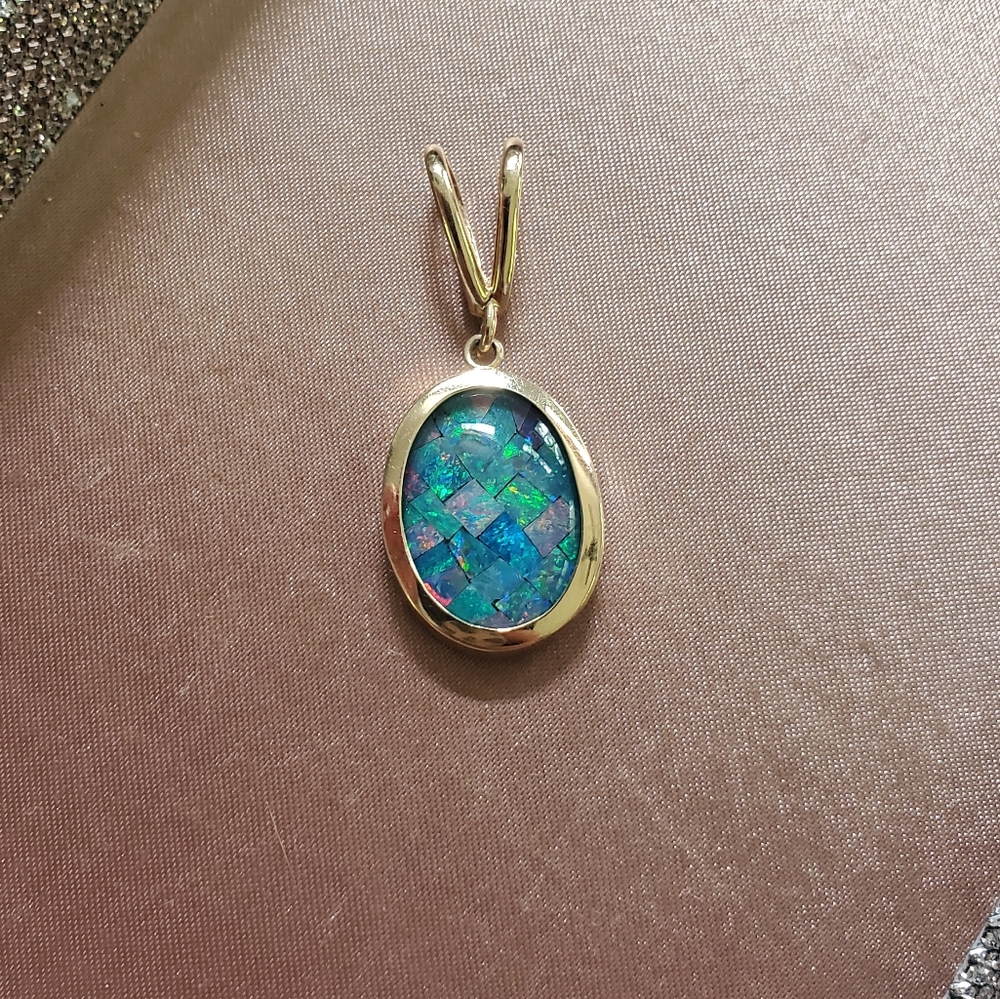 14k Gold Opal Mosaic Pendant